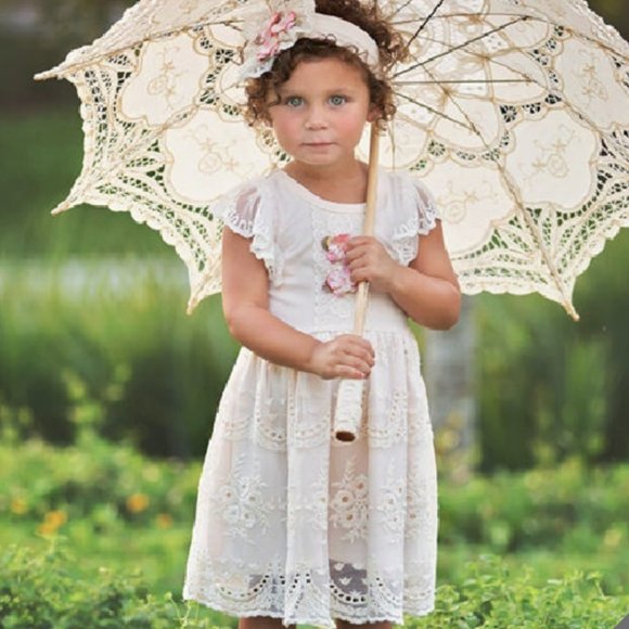 Haute Baby Ivory Peach Blush Cotton Embroidered Lace Dress Size 4 NWT - Picture 5 of 11